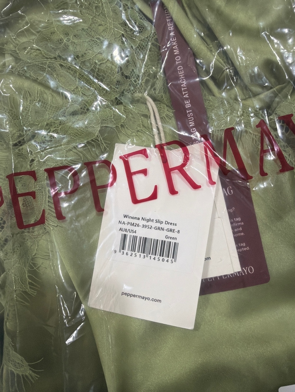 Peppermayo Winona Night Lace Satin Maxi Slip Dress Green Size 4 NWT - Picture 8 of 8